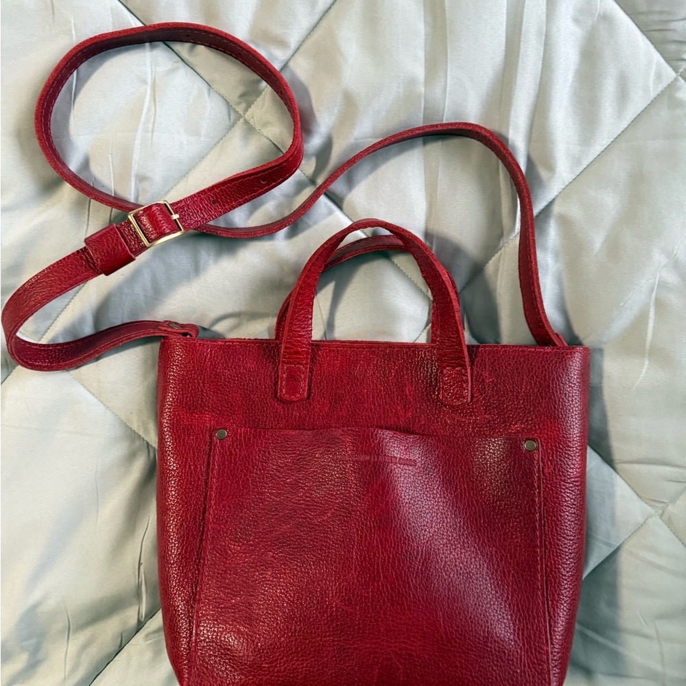 Elegant Red Leather Tote Bag